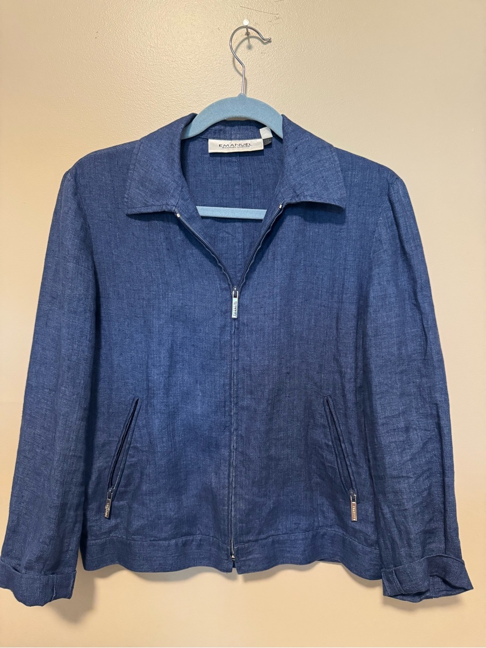 Emanuel Ungaro Blue Linen Zip Jacket